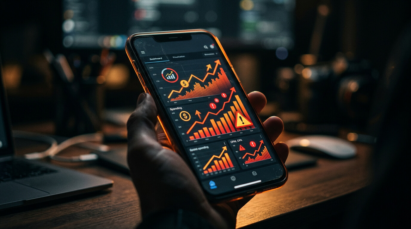 TikTok reklam maliyetini şişiren hatalar, kırmızı uyarı grafikleriyle reklam paneli