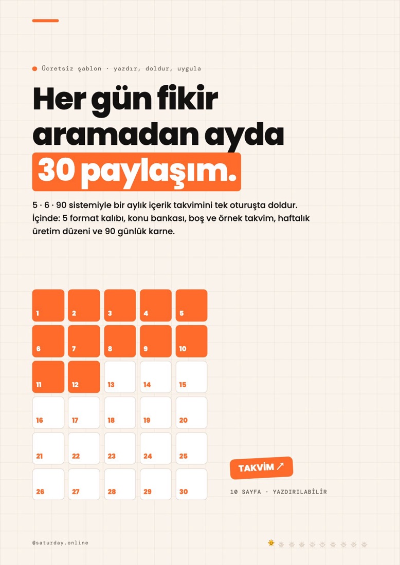30 günlük içerik takvimi şablonunun kapağı